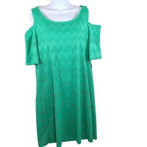 Nine West Cold Shoulder Celadon Dress Size 12 Teal Textured Overlay Lined